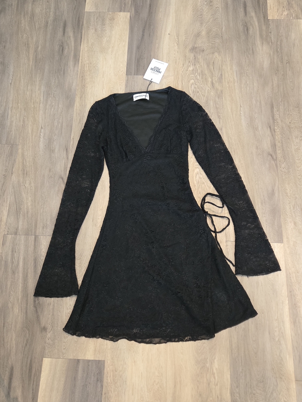Princess Polly Black Lace Long-Sleeve Wrap Dress